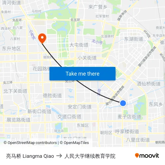 亮马桥 Liangma Qiao to 人民大学继续教育学院 map