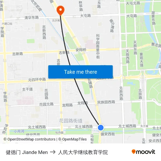 健德门 Jiande Men to 人民大学继续教育学院 map