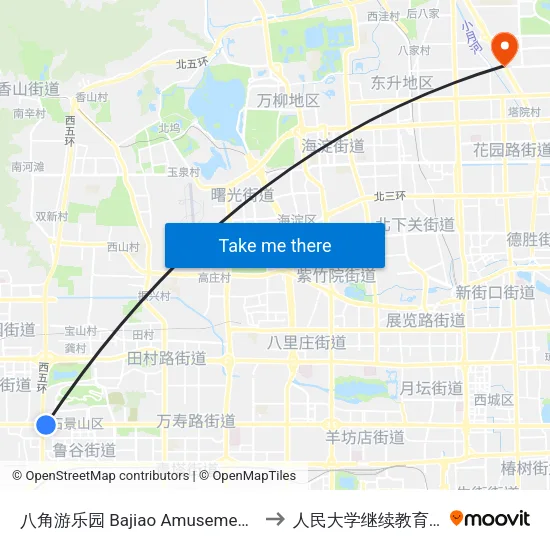 八角游乐园 Bajiao Amusement Park to 人民大学继续教育学院 map