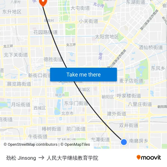 劲松 Jinsong to 人民大学继续教育学院 map