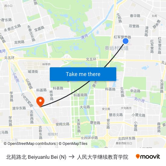 北苑路北  Beiyuanlu Bei (N) to 人民大学继续教育学院 map