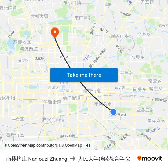 南楼梓庄 Nanlouzi Zhuang to 人民大学继续教育学院 map