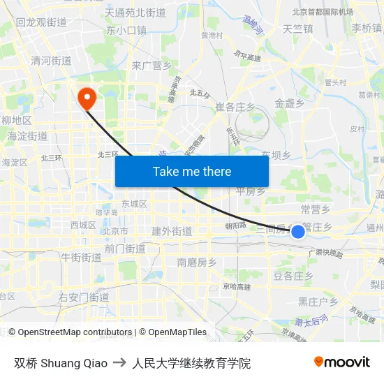 双桥 Shuang Qiao to 人民大学继续教育学院 map