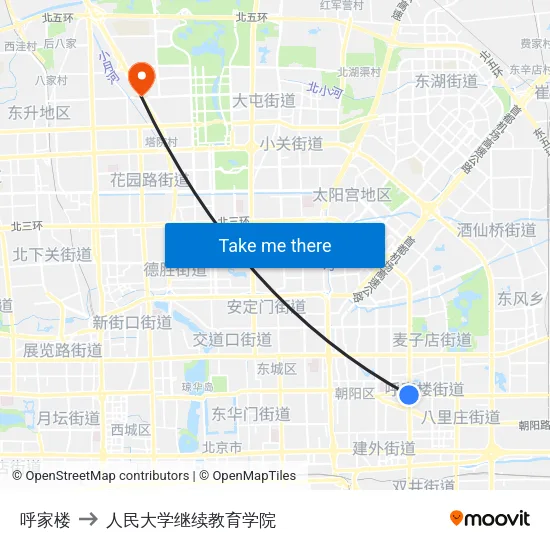 呼家楼 to 人民大学继续教育学院 map