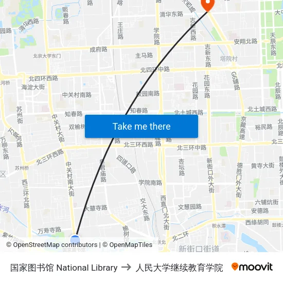 国家图书馆 National Library to 人民大学继续教育学院 map