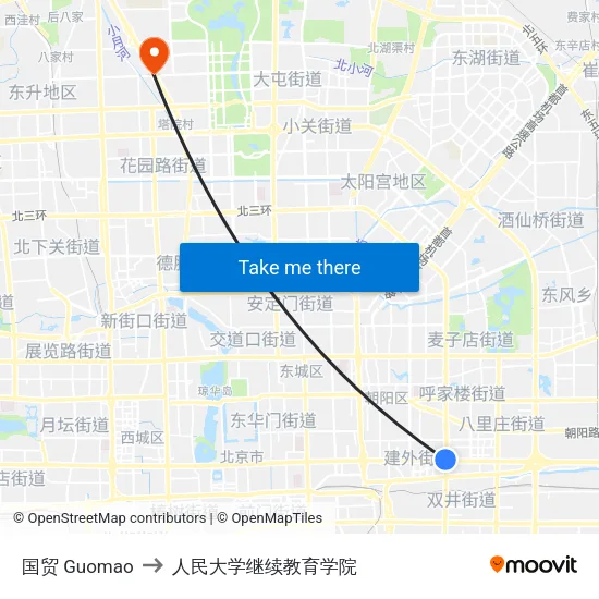 国贸 Guomao to 人民大学继续教育学院 map