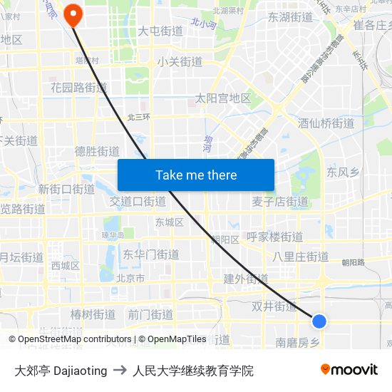 大郊亭 Dajiaoting to 人民大学继续教育学院 map