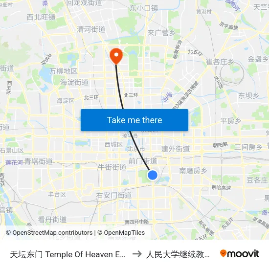 天坛东门 Temple Of Heaven East Gate to 人民大学继续教育学院 map