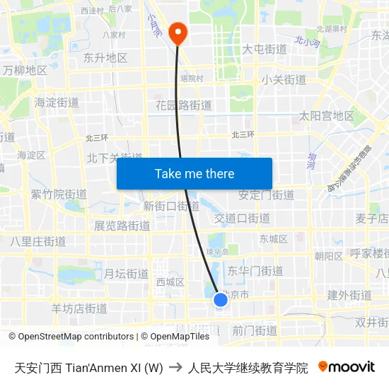 天安门西 Tian'Anmen XI (W) to 人民大学继续教育学院 map