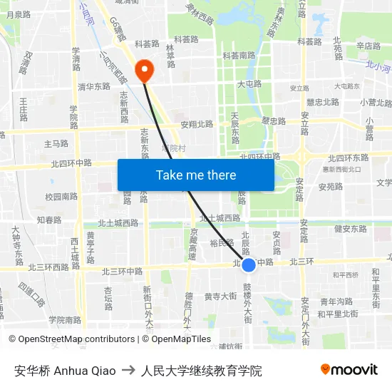 安华桥 Anhua Qiao to 人民大学继续教育学院 map