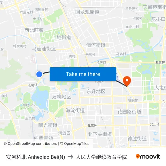安河桥北 Anheqiao Bei(N) to 人民大学继续教育学院 map