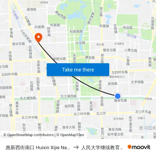 惠新西街南口 Huixin Xijie Nankou to 人民大学继续教育学院 map