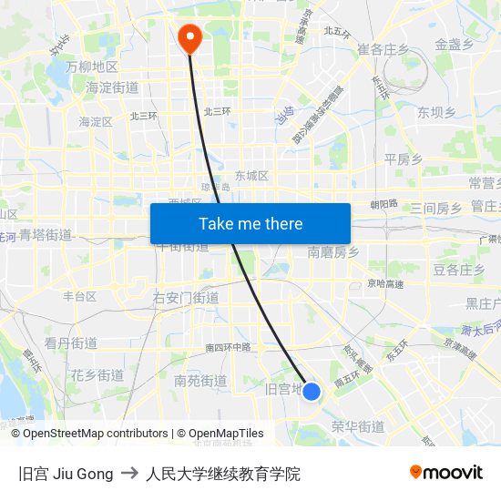旧宫 Jiu Gong to 人民大学继续教育学院 map