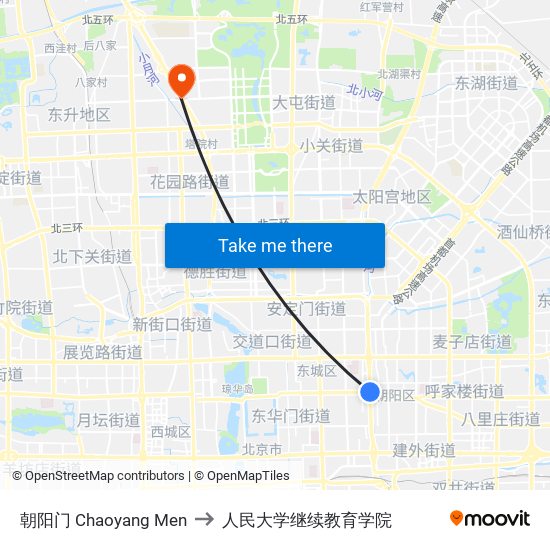 朝阳门 Chaoyang Men to 人民大学继续教育学院 map