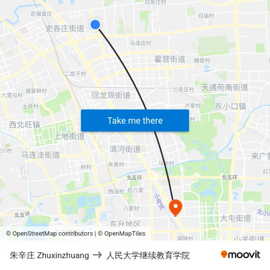 朱辛庄 Zhuxinzhuang to 人民大学继续教育学院 map