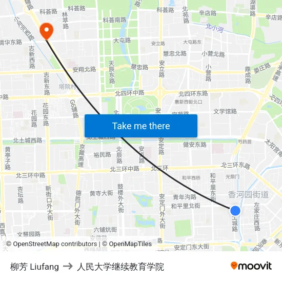 柳芳 Liufang to 人民大学继续教育学院 map