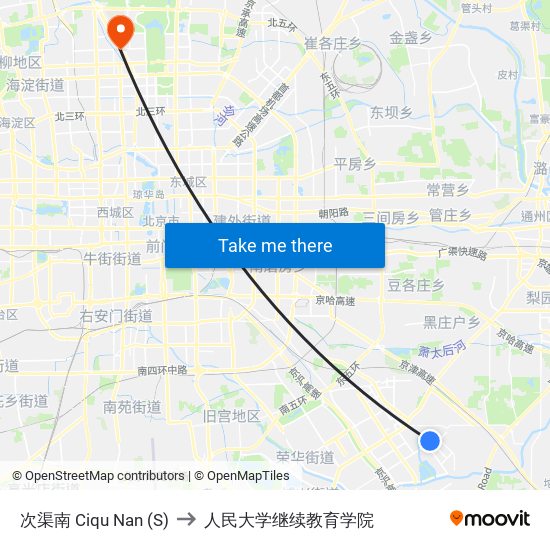 次渠南 Ciqu Nan (S) to 人民大学继续教育学院 map