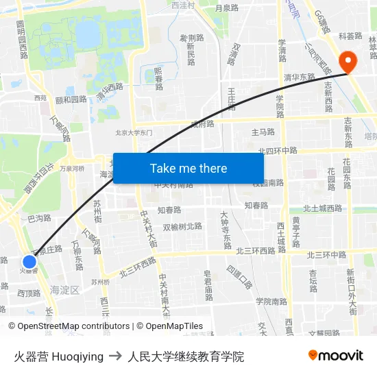 火器营 Huoqiying to 人民大学继续教育学院 map