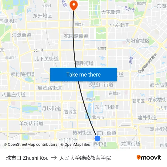 珠市口 Zhushi Kou to 人民大学继续教育学院 map