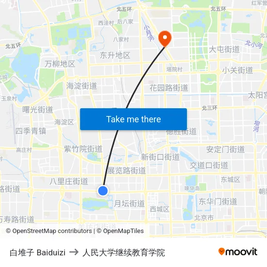 白堆子 Baiduizi to 人民大学继续教育学院 map