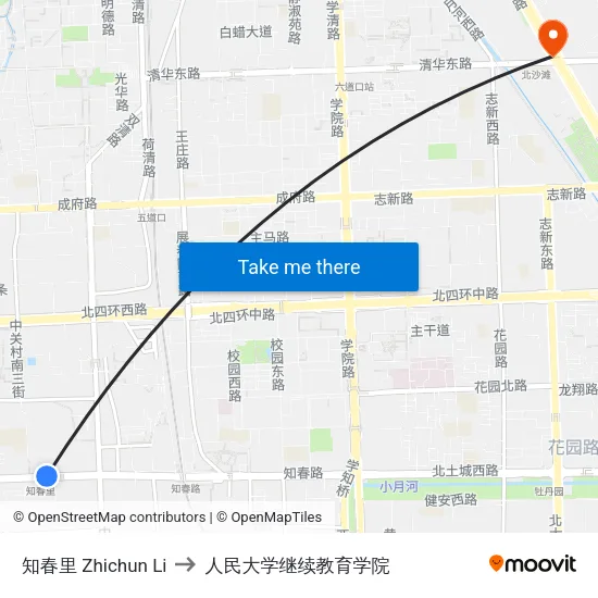 知春里 Zhichun Li to 人民大学继续教育学院 map