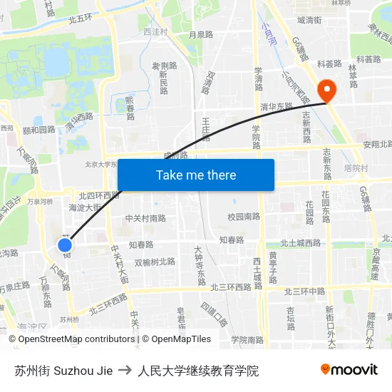 苏州街 Suzhou Jie to 人民大学继续教育学院 map
