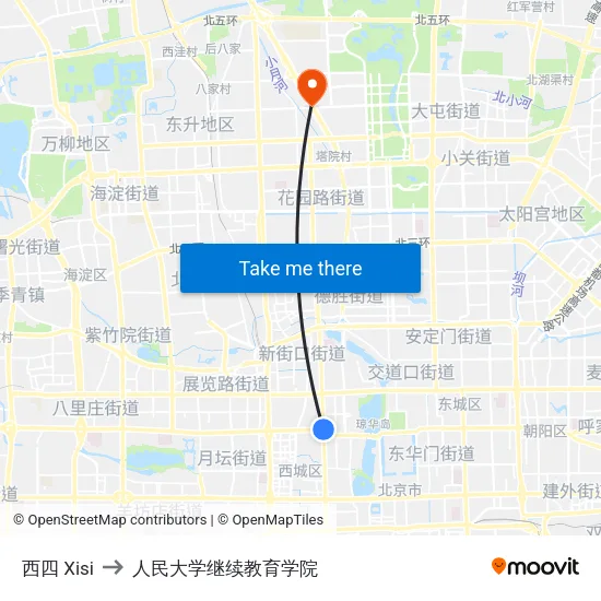 西四 Xisi to 人民大学继续教育学院 map