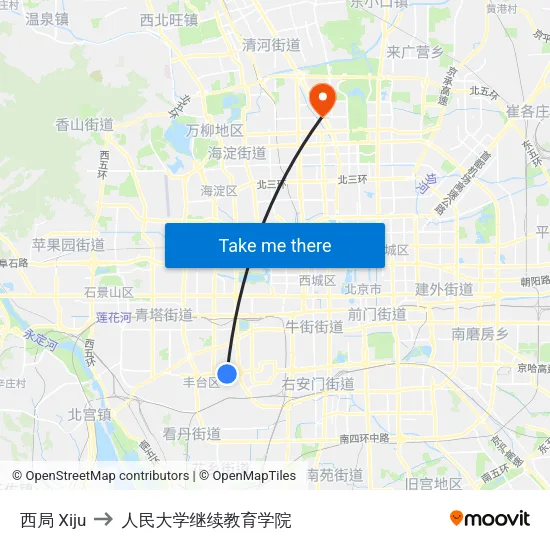 西局 Xiju to 人民大学继续教育学院 map