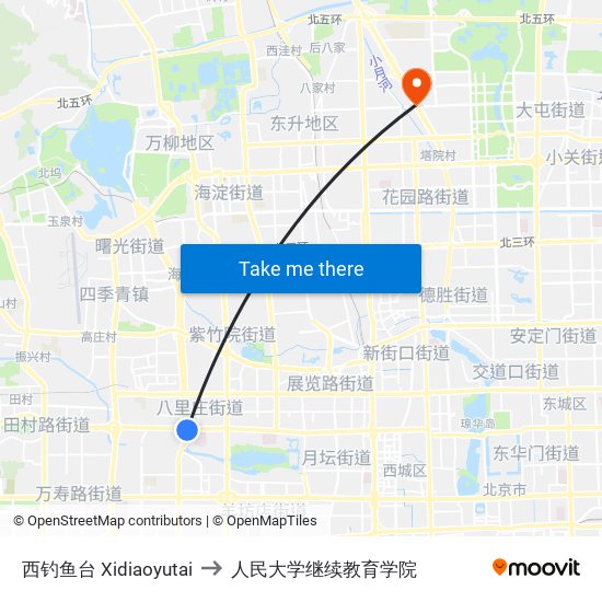 西钓鱼台 Xidiaoyutai to 人民大学继续教育学院 map