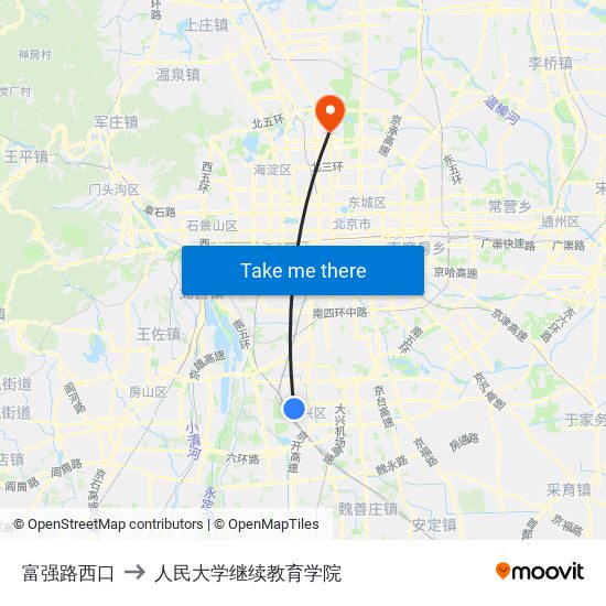 富强路西口 to 人民大学继续教育学院 map