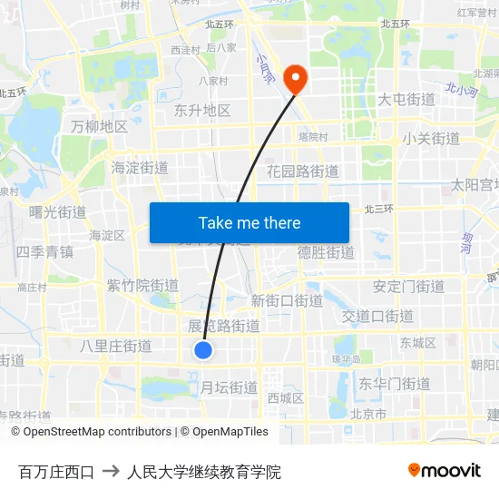 百万庄西口 to 人民大学继续教育学院 map
