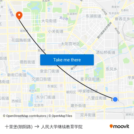 十里堡(朝阳路) to 人民大学继续教育学院 map