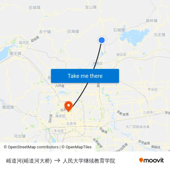 峪道河(峪道河大桥) to 人民大学继续教育学院 map