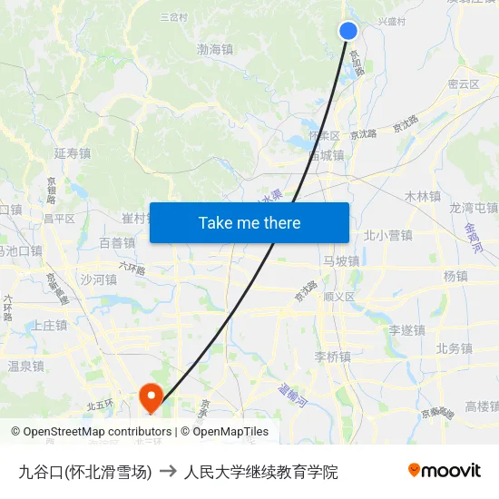 九谷口(怀北滑雪场) to 人民大学继续教育学院 map