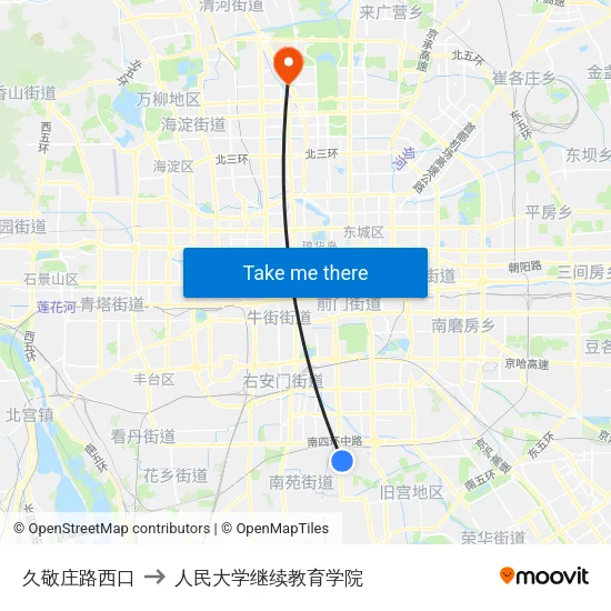 久敬庄路西口 to 人民大学继续教育学院 map