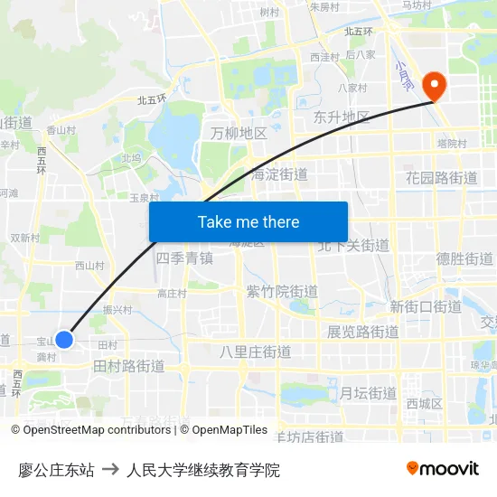 廖公庄东站 to 人民大学继续教育学院 map