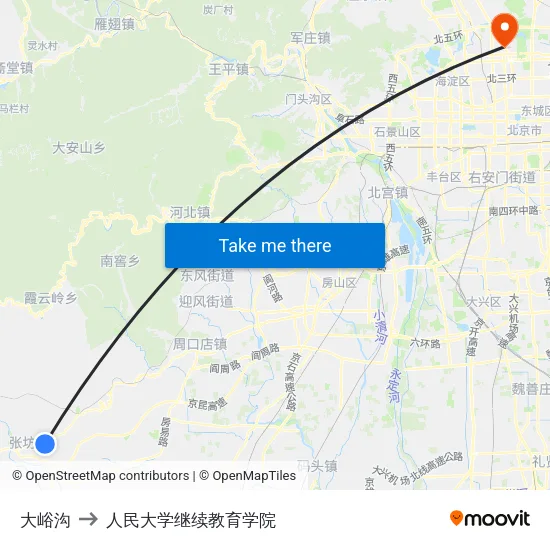 大峪沟 to 人民大学继续教育学院 map