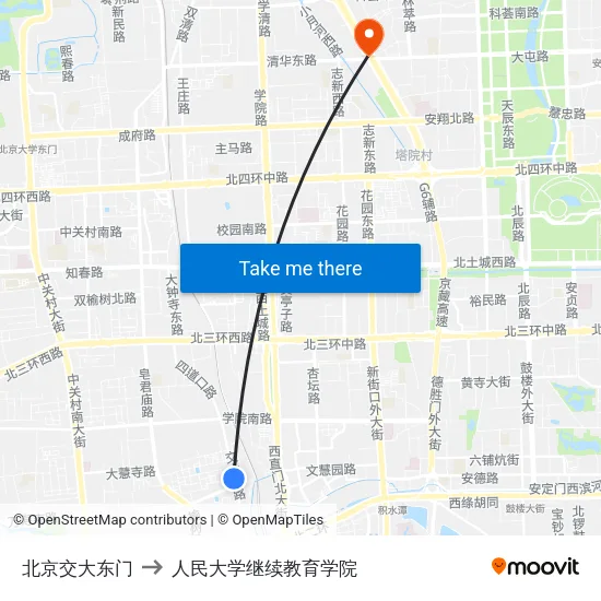 北京交大东门 to 人民大学继续教育学院 map