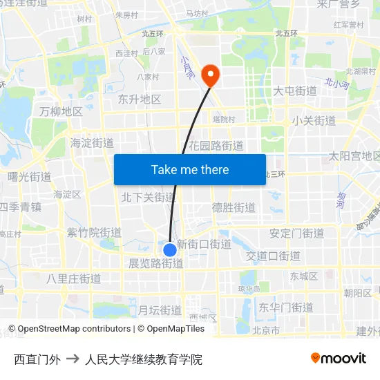 西直门外 to 人民大学继续教育学院 map