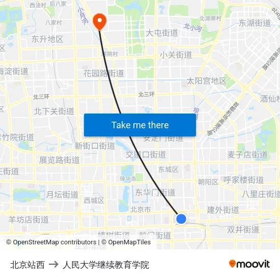 北京站西 to 人民大学继续教育学院 map