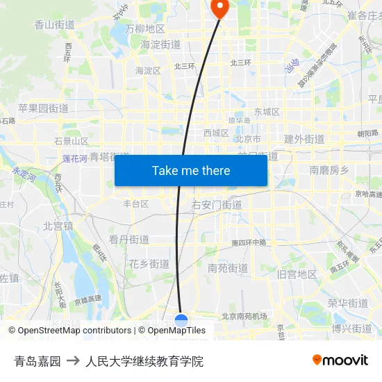 青岛嘉园 to 人民大学继续教育学院 map