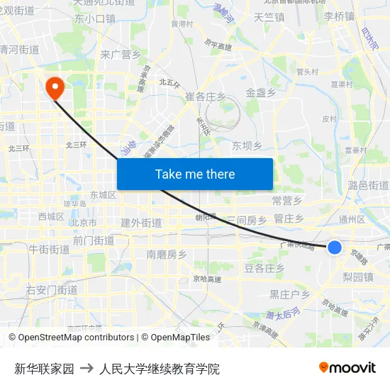 新华联家园 to 人民大学继续教育学院 map