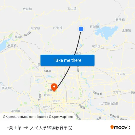 上黄土梁 to 人民大学继续教育学院 map