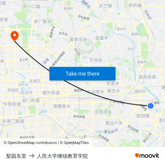 梨园东里 to 人民大学继续教育学院 map