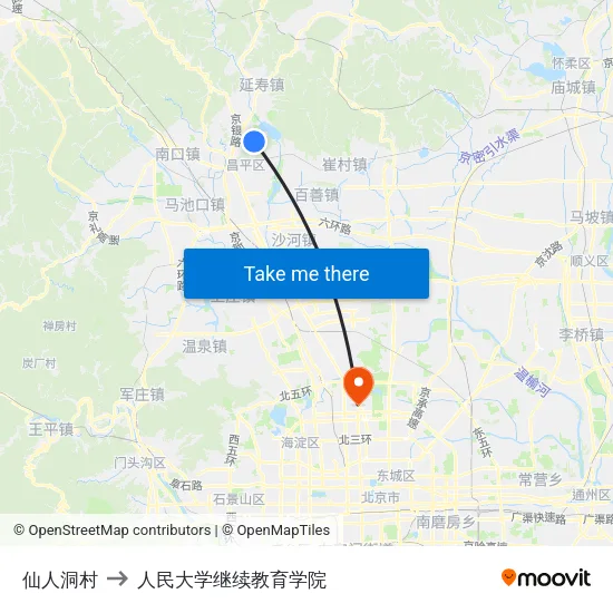 仙人洞村 to 人民大学继续教育学院 map