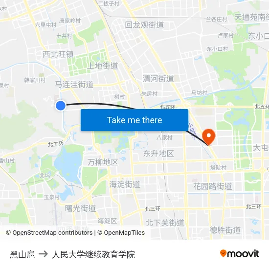 黑山扈 to 人民大学继续教育学院 map