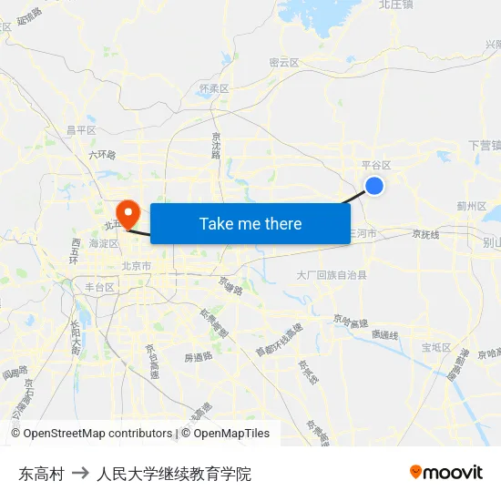 东高村 to 人民大学继续教育学院 map