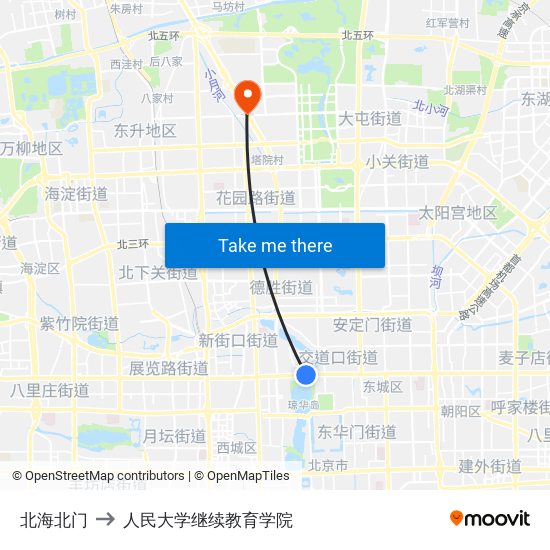 北海北门 to 人民大学继续教育学院 map