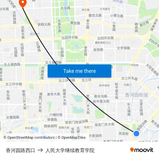 香河园路西口 to 人民大学继续教育学院 map
