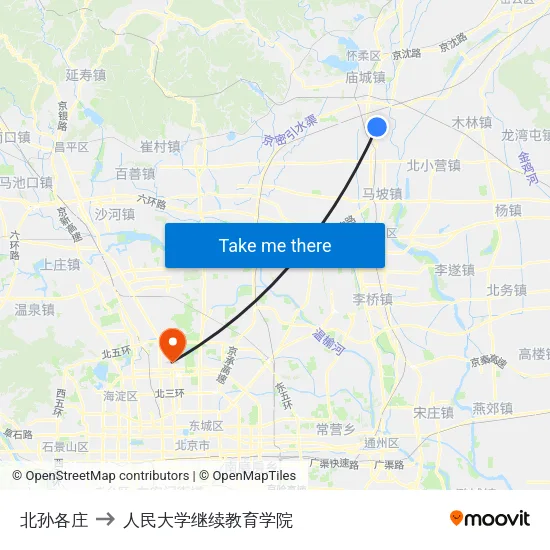 北孙各庄 to 人民大学继续教育学院 map